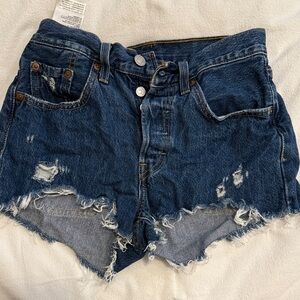 Levi's Dark Blue Distressed Jean Shorts